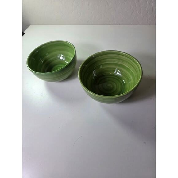 TABLETOPS GALLERY Green Swirl MONTEREY Soup Cereal Bowl Set of 2 - Picture 4 of 9